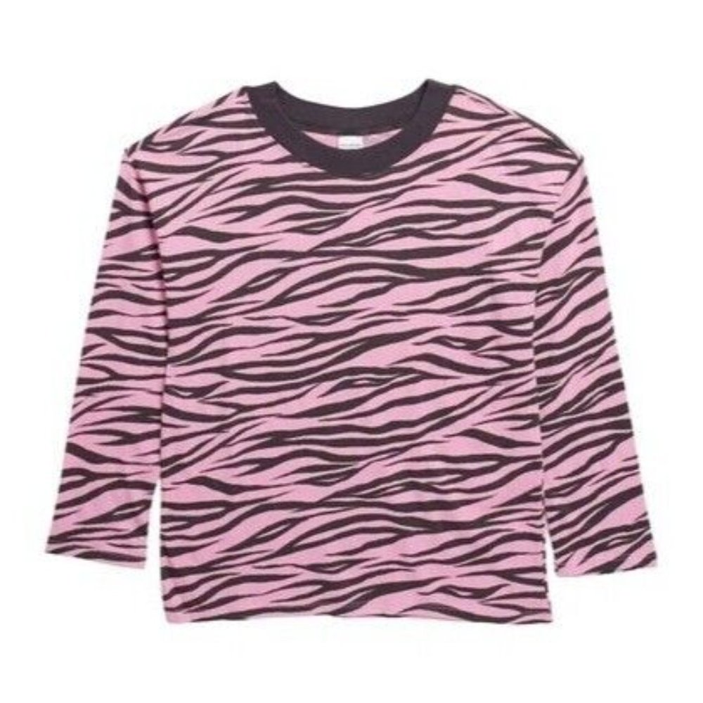 Melrose & Market Kids' Long Sleeve T-shirt Pink Crayon Zebra Stripes S (7/8) NWT